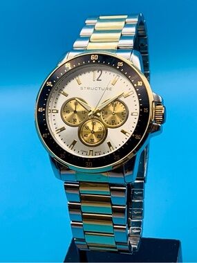 STRUCTURE 33447 Quartz Bracelet Wristwatch Faux Subdials Two Tone Works New Batt